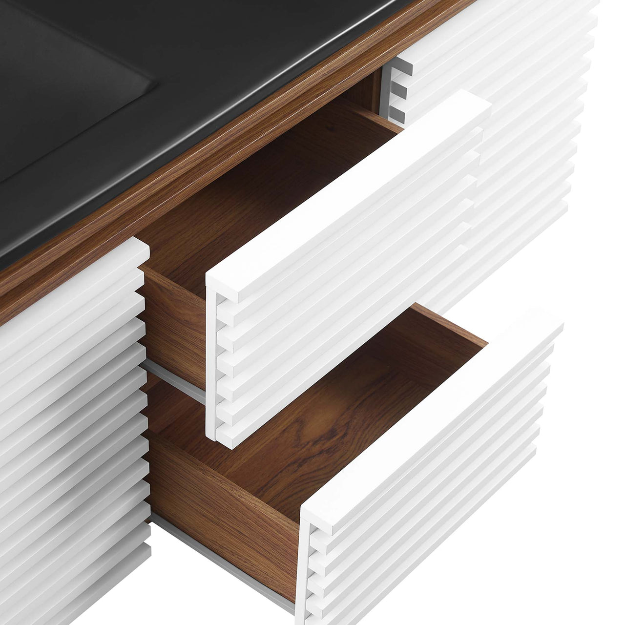 Ventra Floating Vanity Unit, Extra Large, White, Walnut and Black