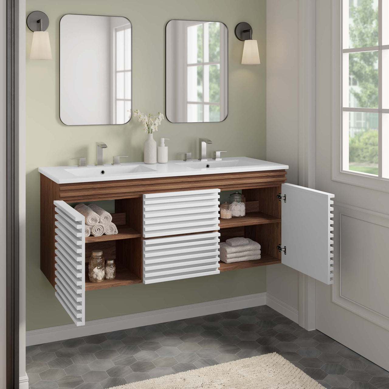 Ventra Floating Vanity Unit, Extra Large, Walnut & White