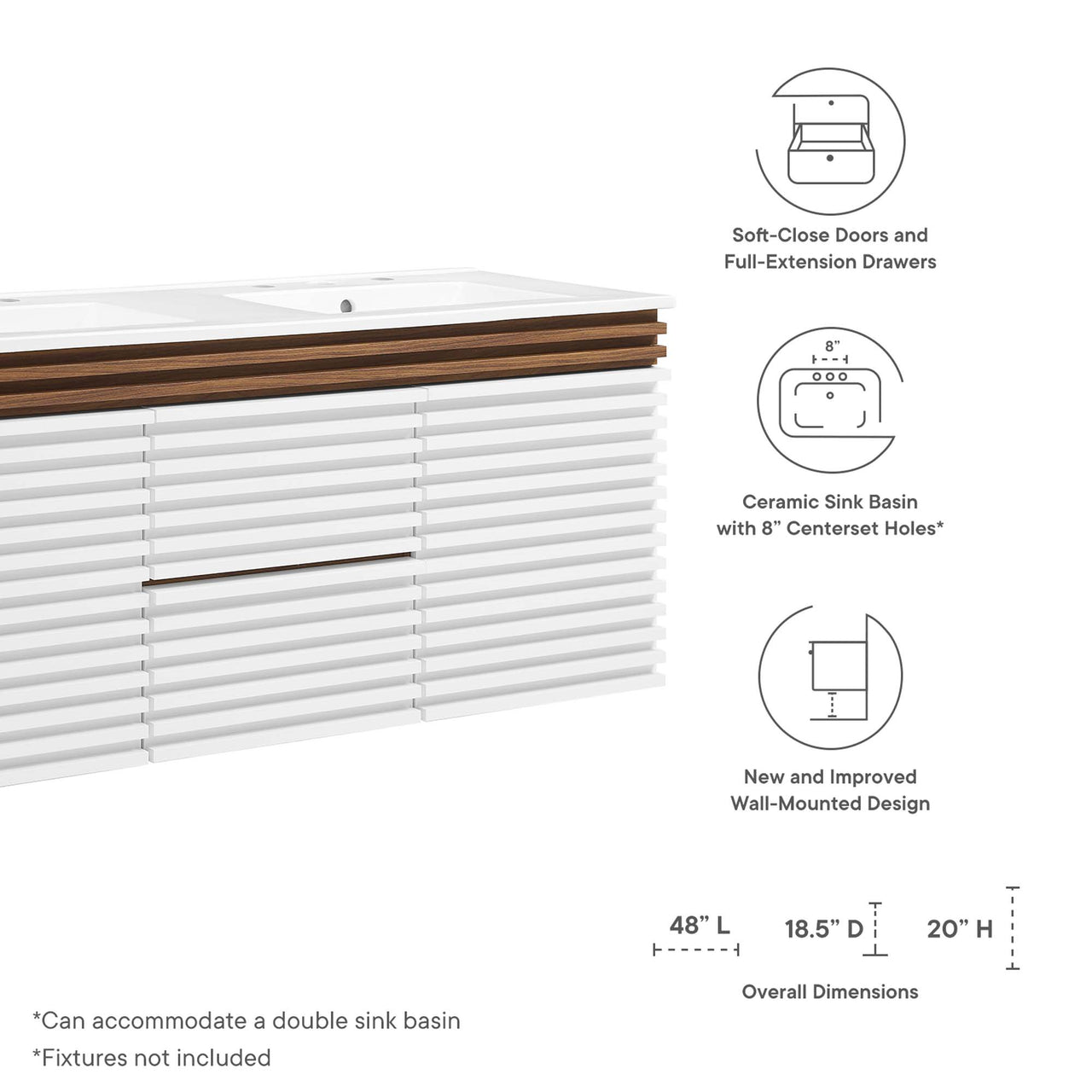 Ventra Floating Vanity Unit, Extra Large, Walnut & White