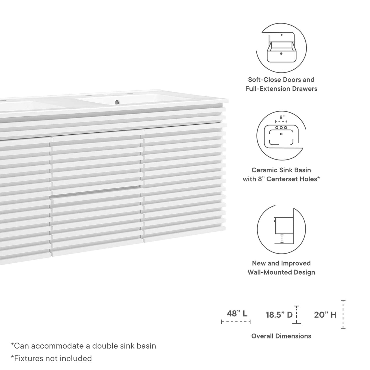 Ventra Floating Vanity Unit, Extra Large, White