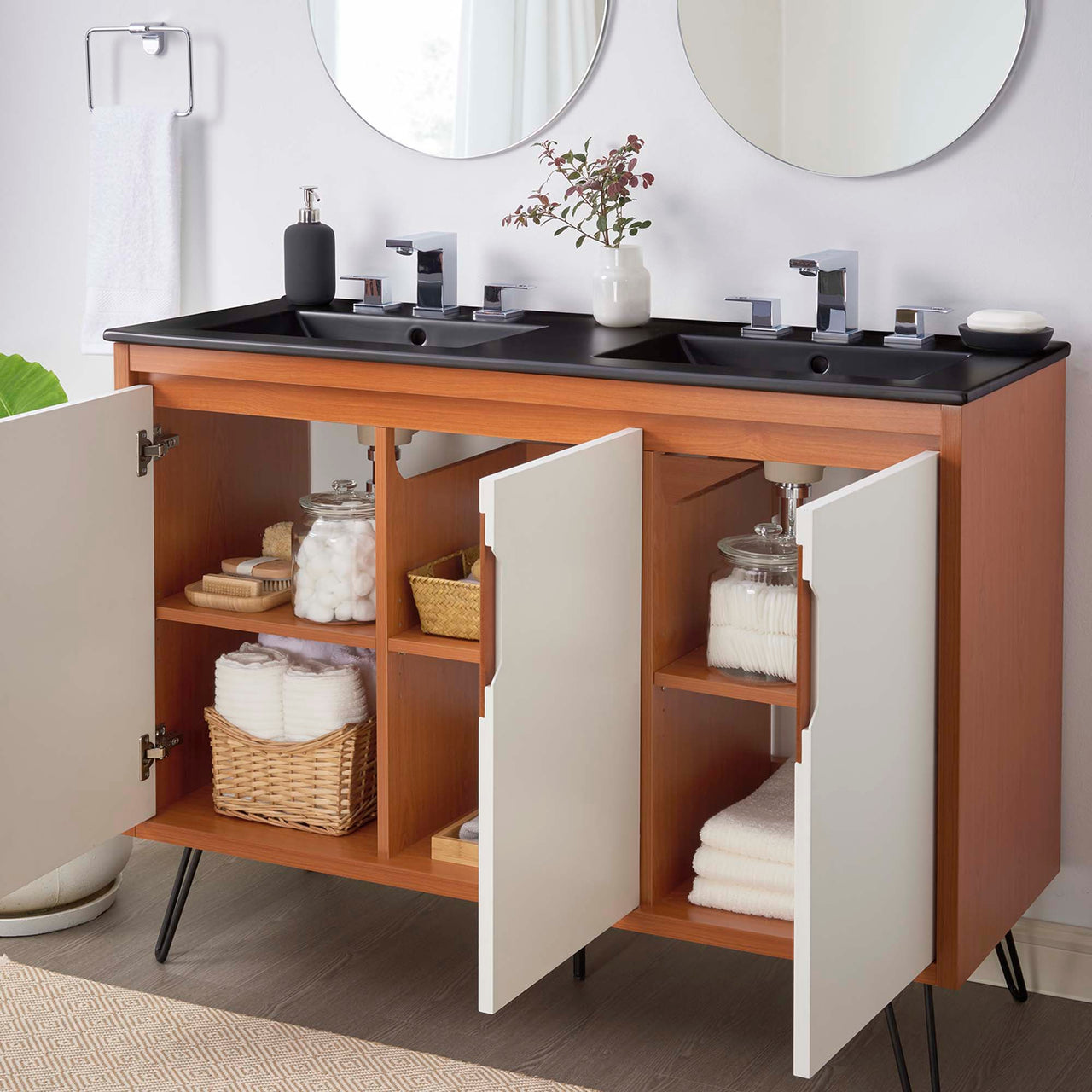 Starfire Double Sink Vanity Unit, Extra Large, Coral & Black
