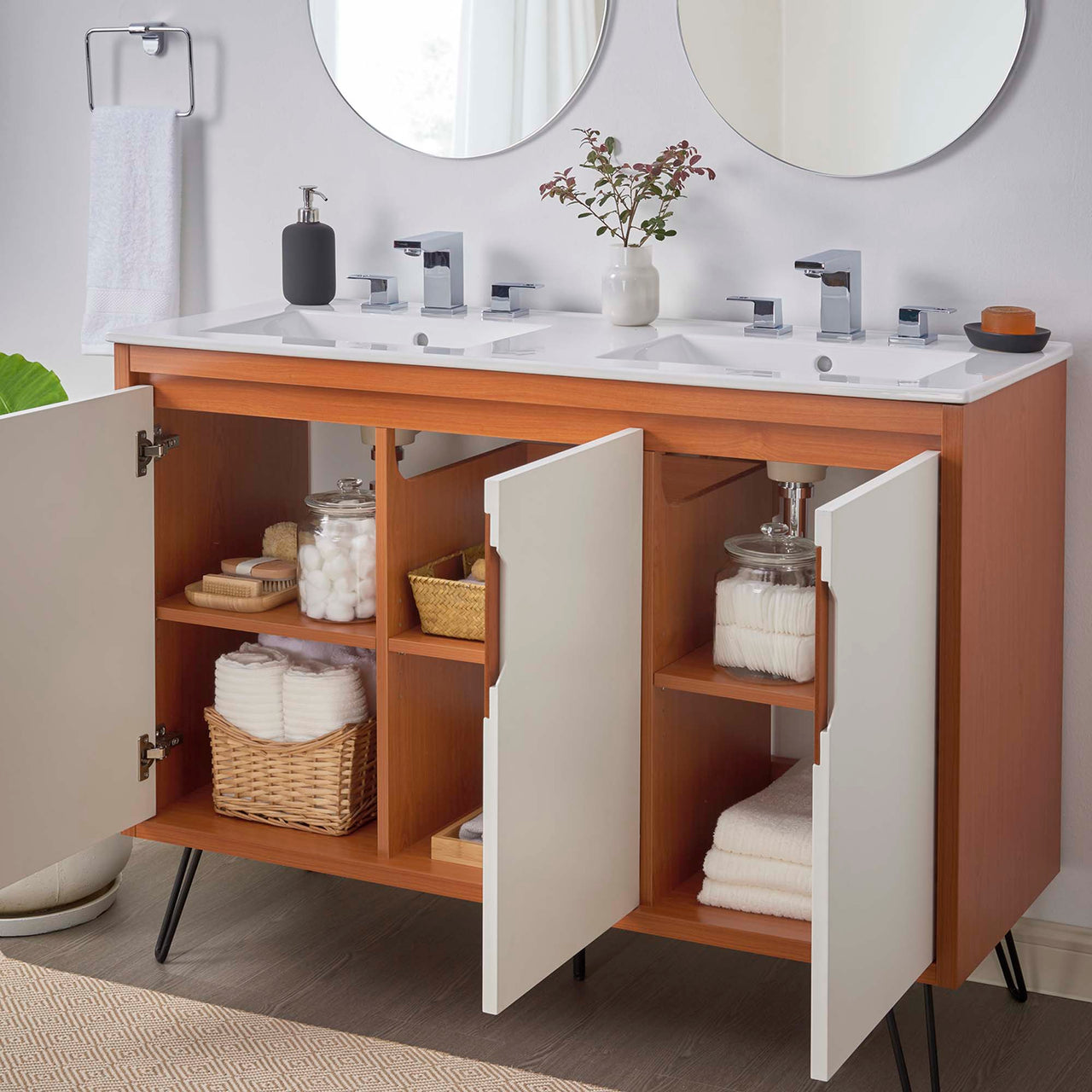 Starfire Double Sink Vanity Unit, Extra Large, Coral & White