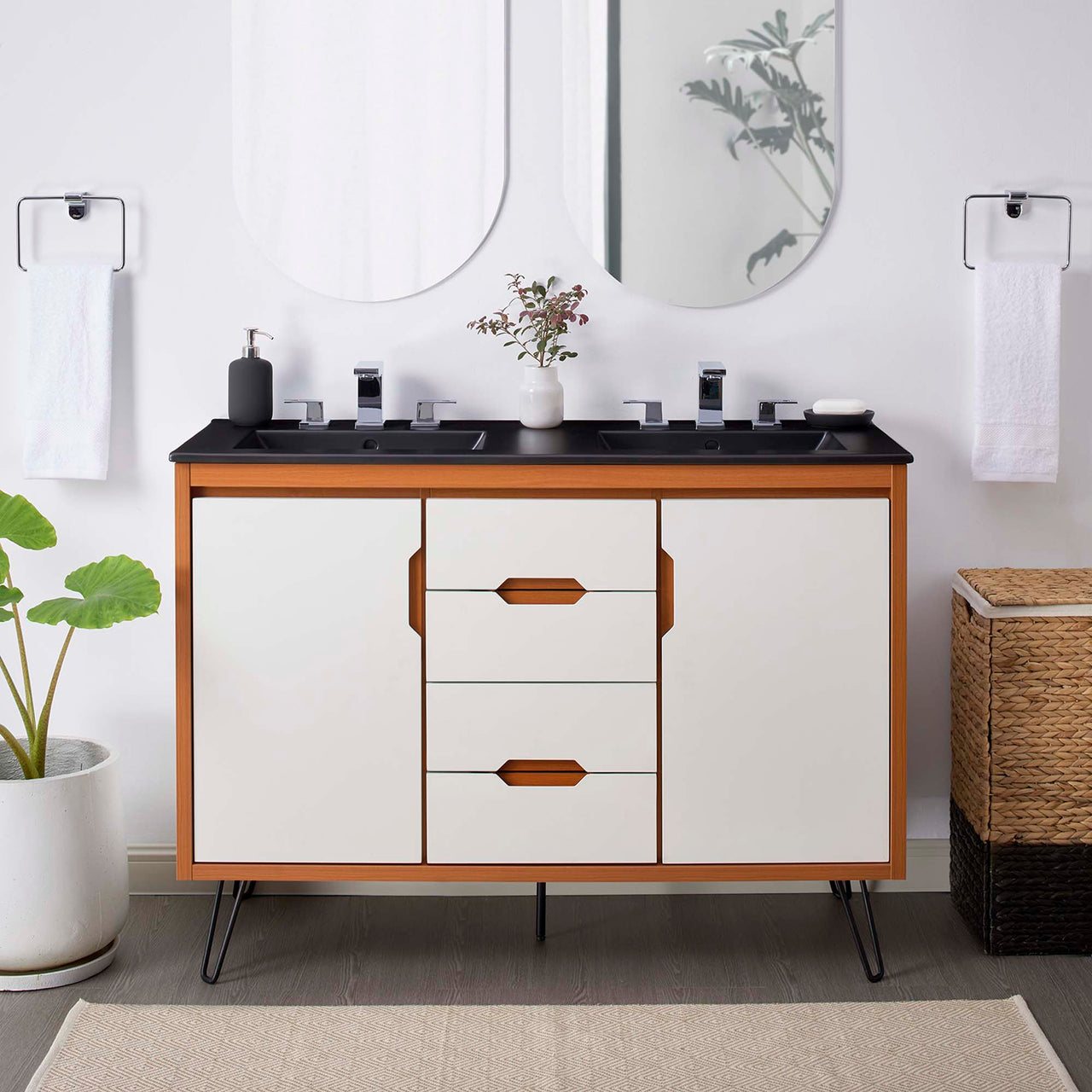 Starfire Double Sink Vanity Unit, Extra Large, Coral & Black