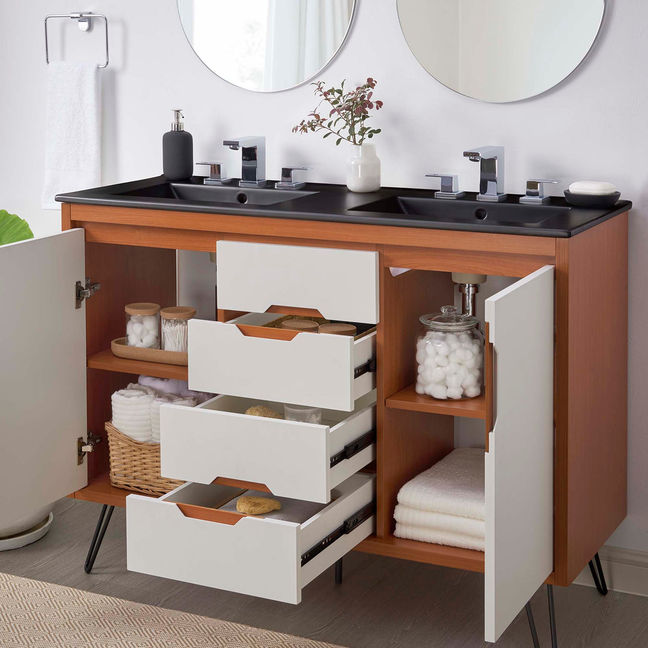 Starfire Double Sink Vanity Unit, Extra Large, Coral & Black