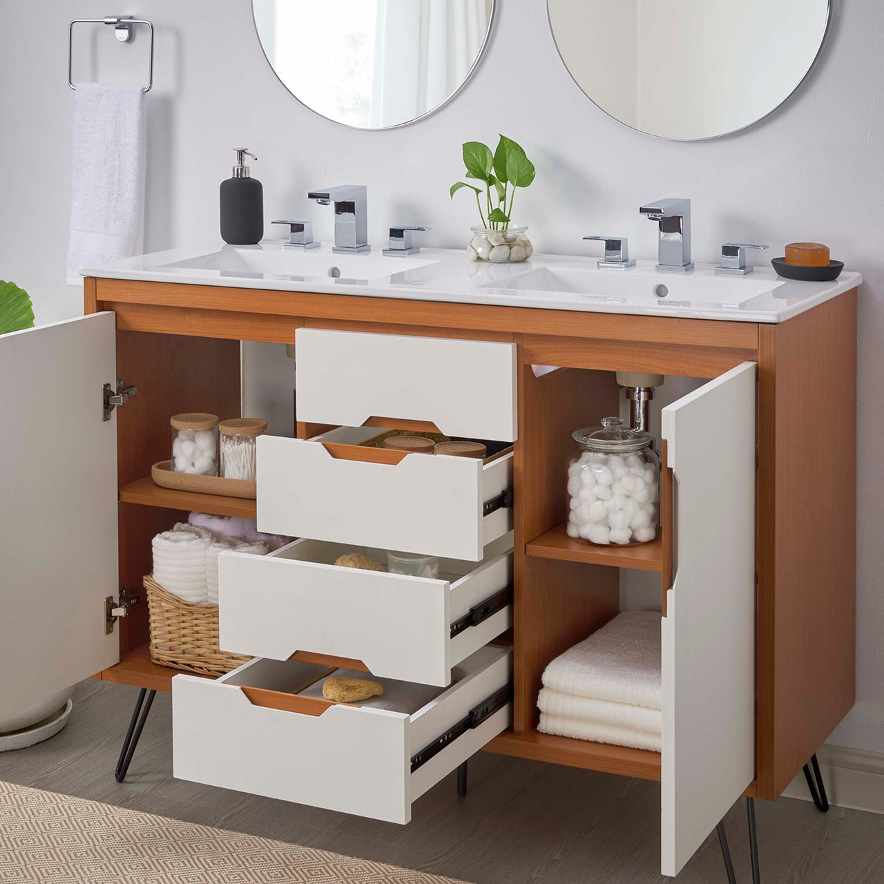Starfire Double Sink Vanity Unit, Extra Large, Coral & White