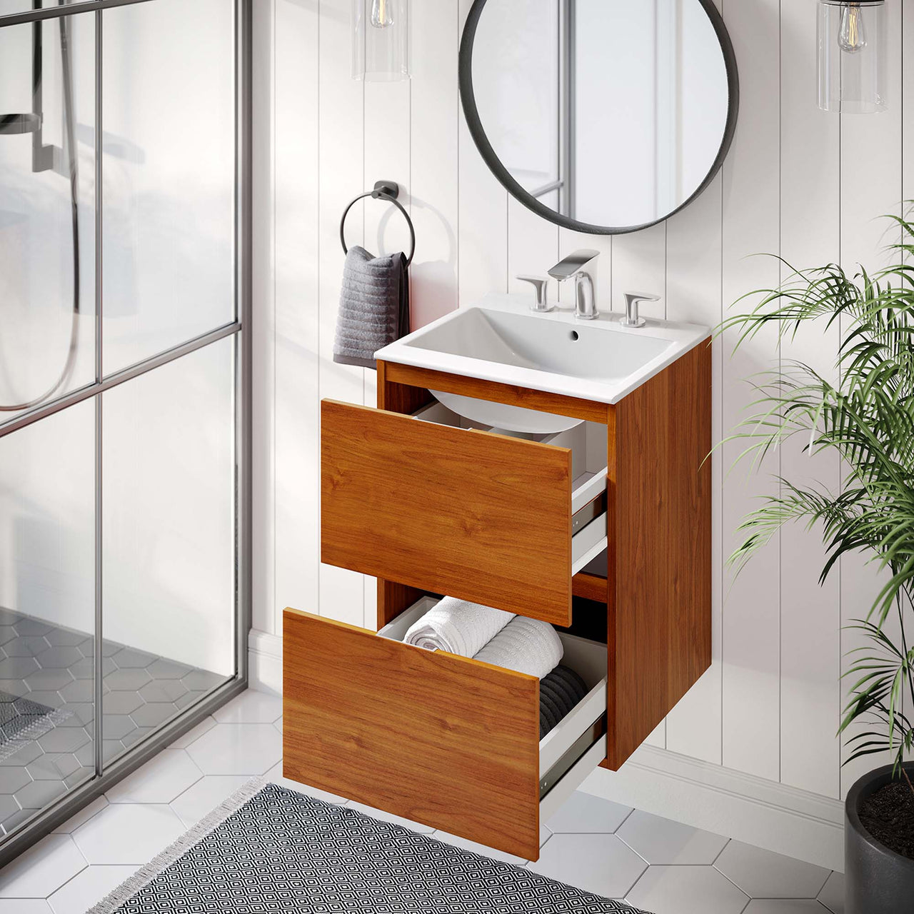 Cinnara Floating Vanity Unit, Extra Small, Coral & White