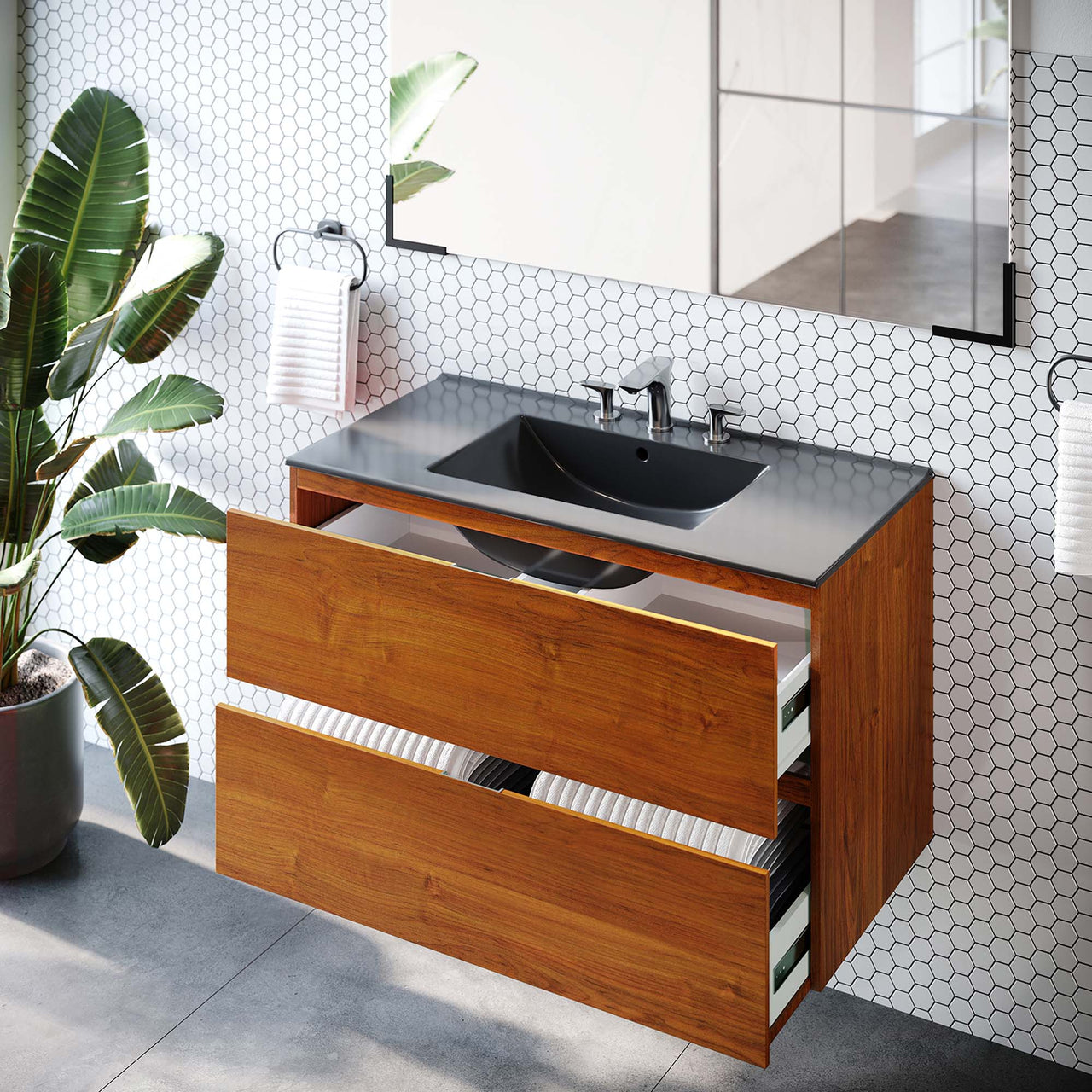 Cinnara Floating Vanity Unit, Large, Coral & Black