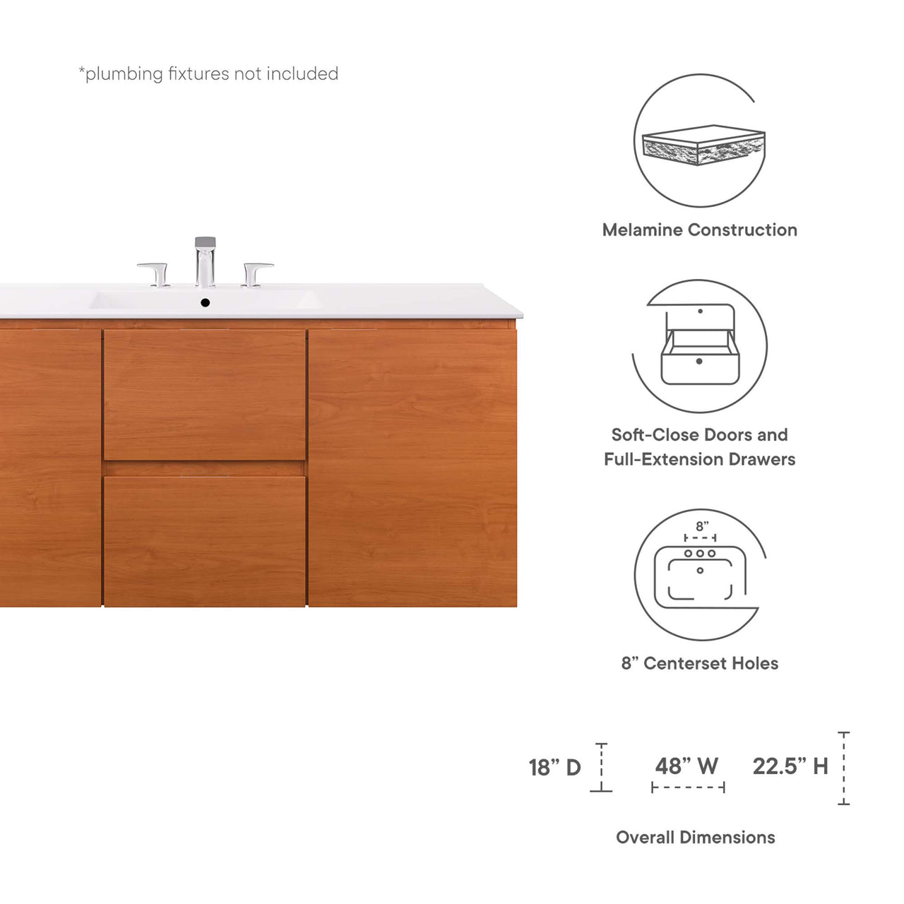 Cinnara Floating Vanity Unit, Extra Large, Coral & White