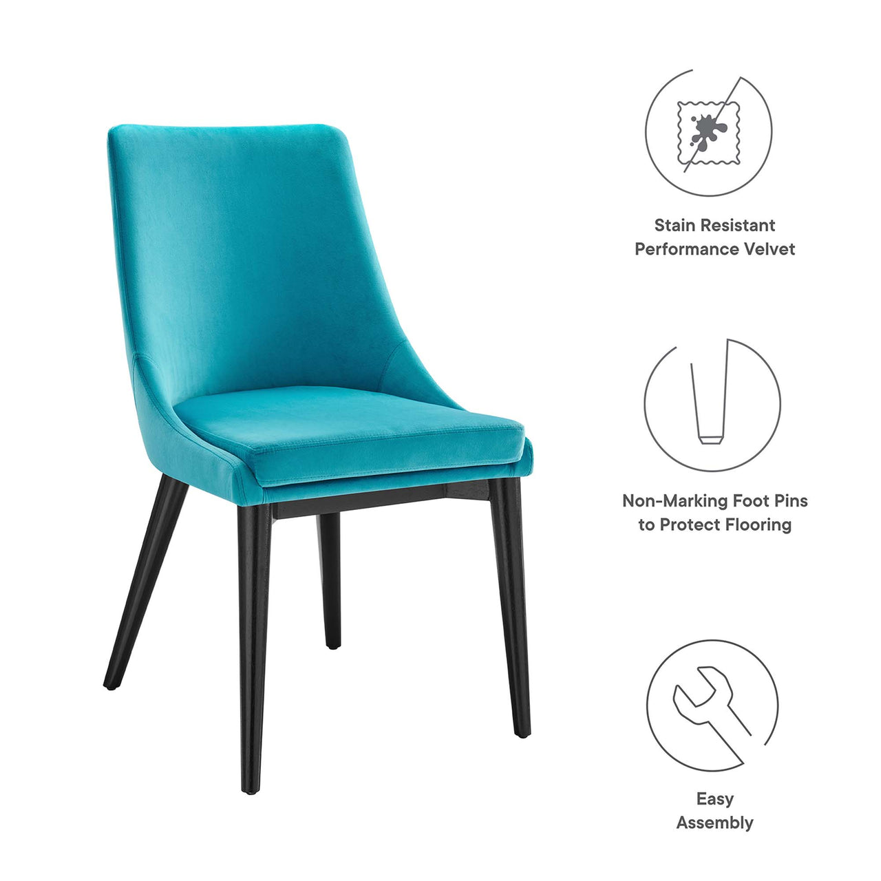 Viremont Accent Velvet Dining Chair Set of 2, Blue