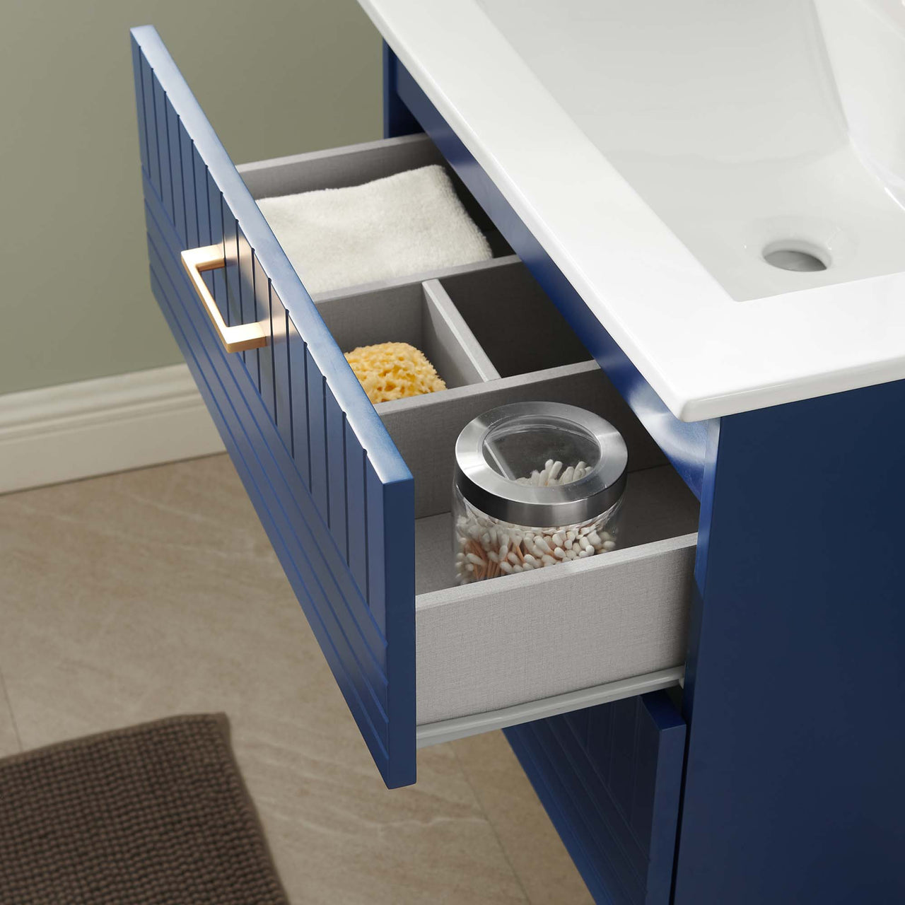 Dawnridge Levitating Vanity Unit, Blue & White