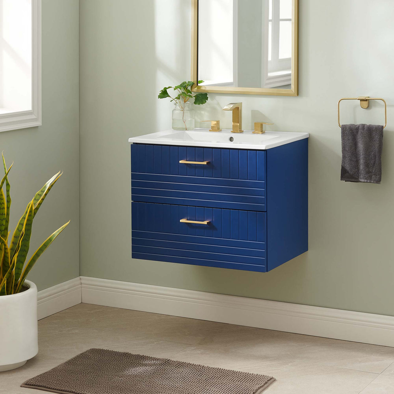 Dawnridge Levitating Vanity Unit, Blue & White