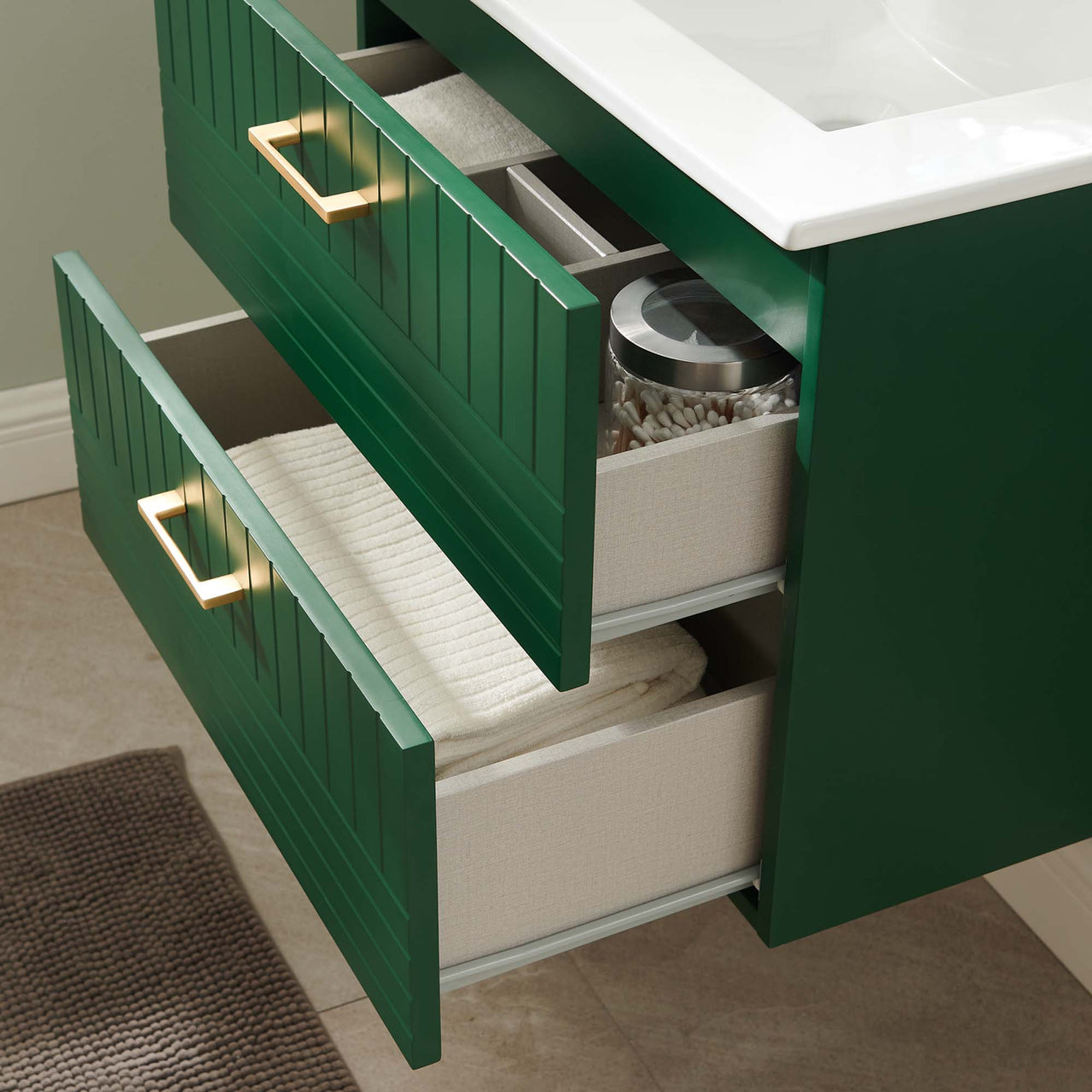 Dawnridge Levitating Vanity Unit, Green & White