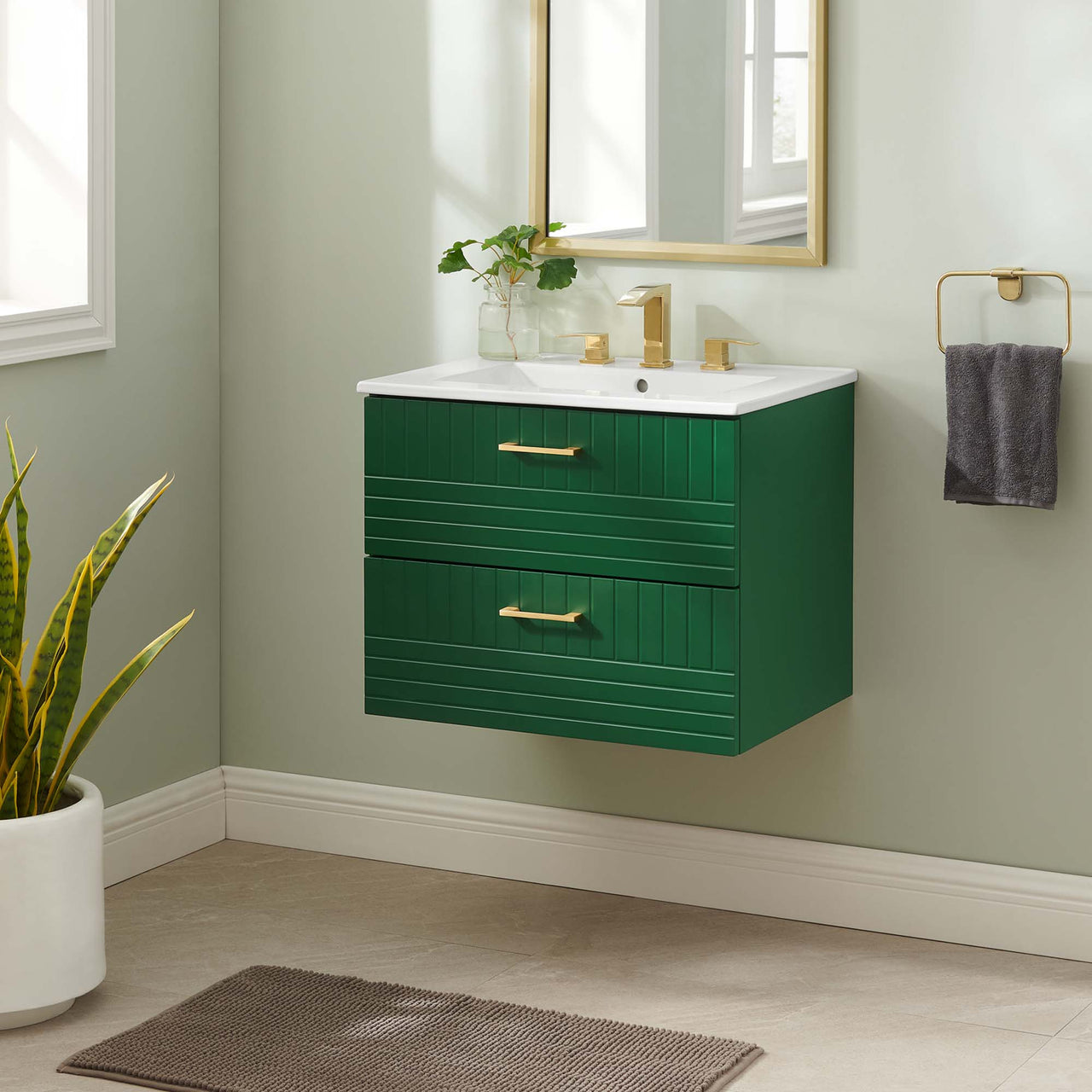 Dawnridge Levitating Vanity Unit, Green & White