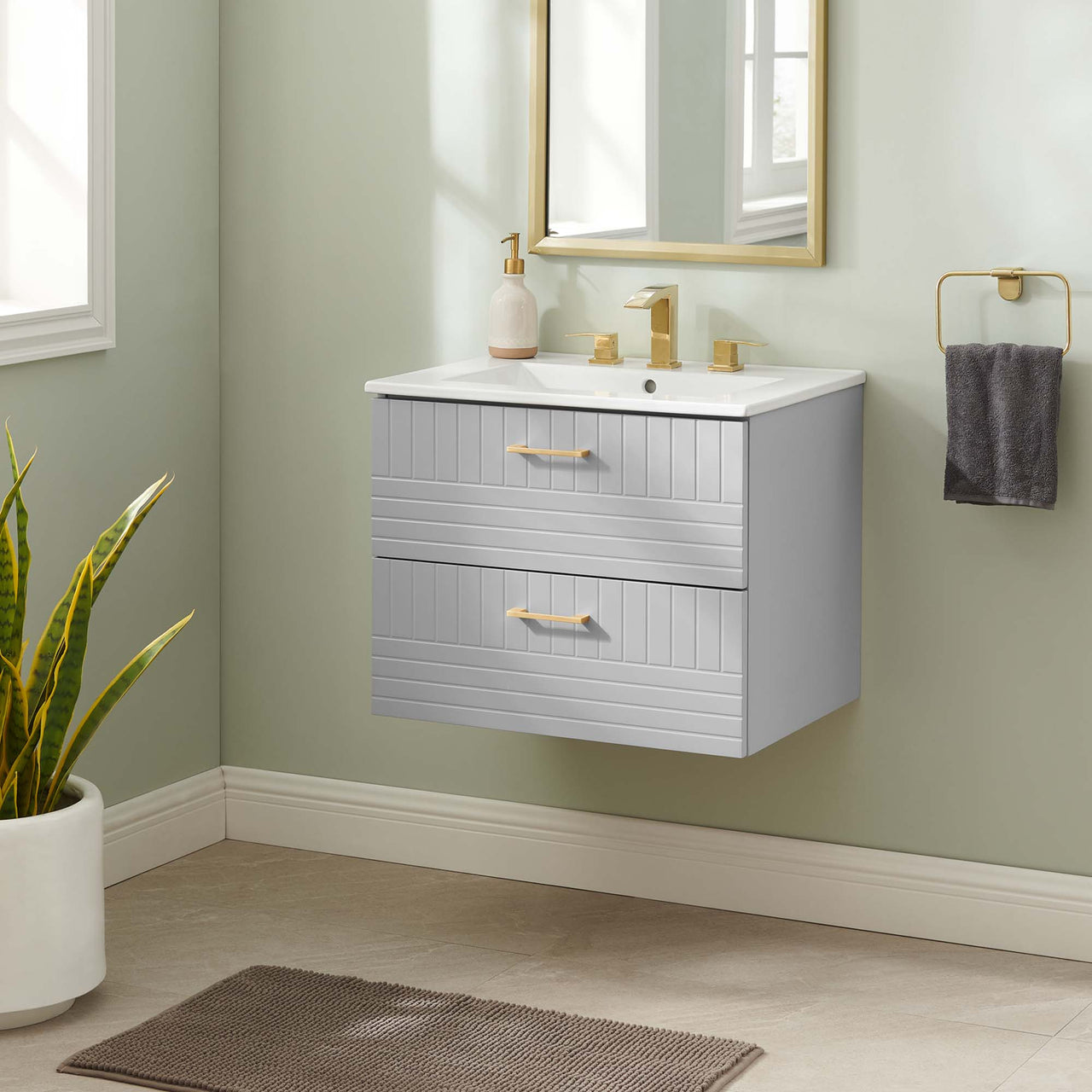 Dawnridge Levitating Vanity Unit, Light Gray & White