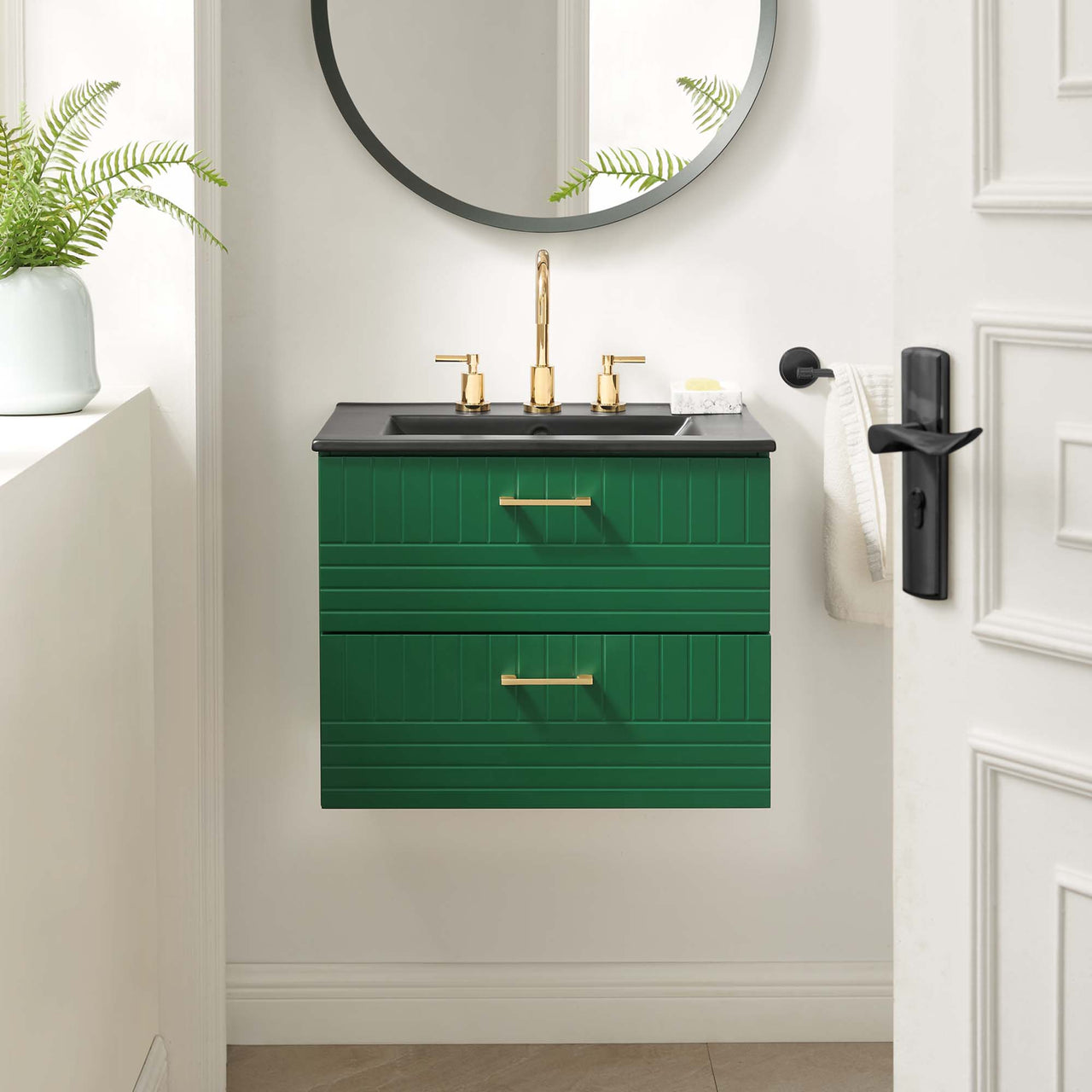 Dawnridge Levitating Vanity Unit, Green & Black