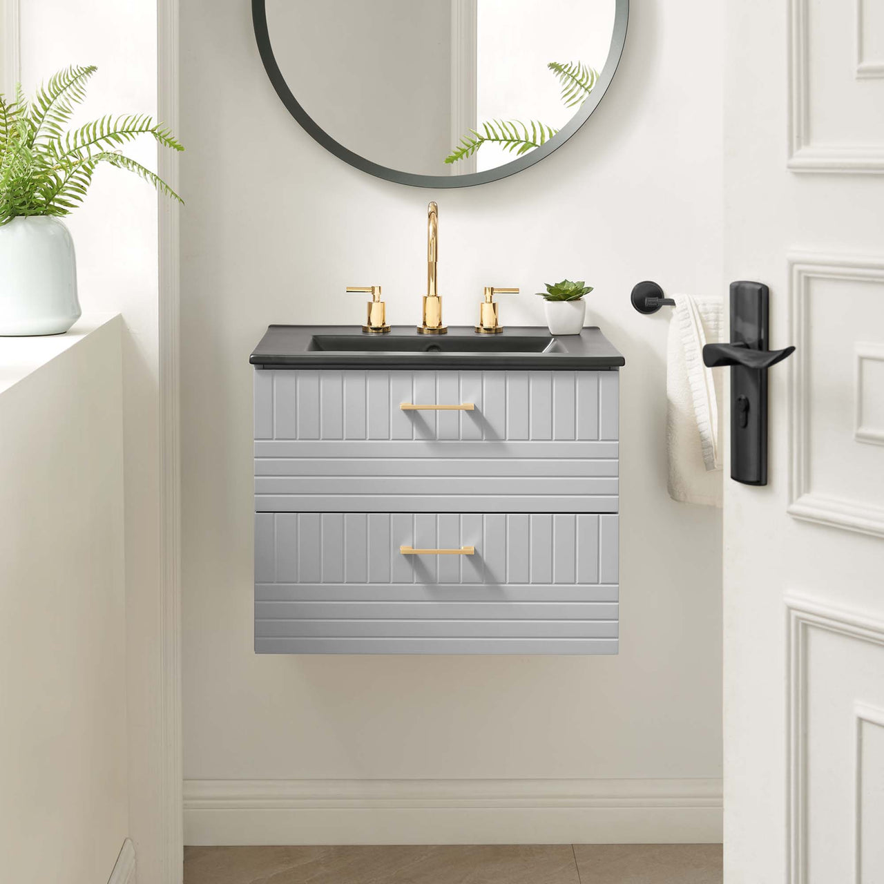 Dawnridge Levitating Vanity Unit, Light Gray & Black