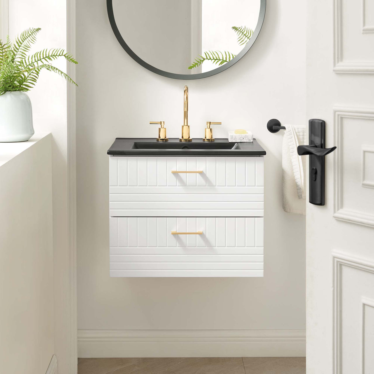 Dawnridge Levitating Vanity Unit, White & Black