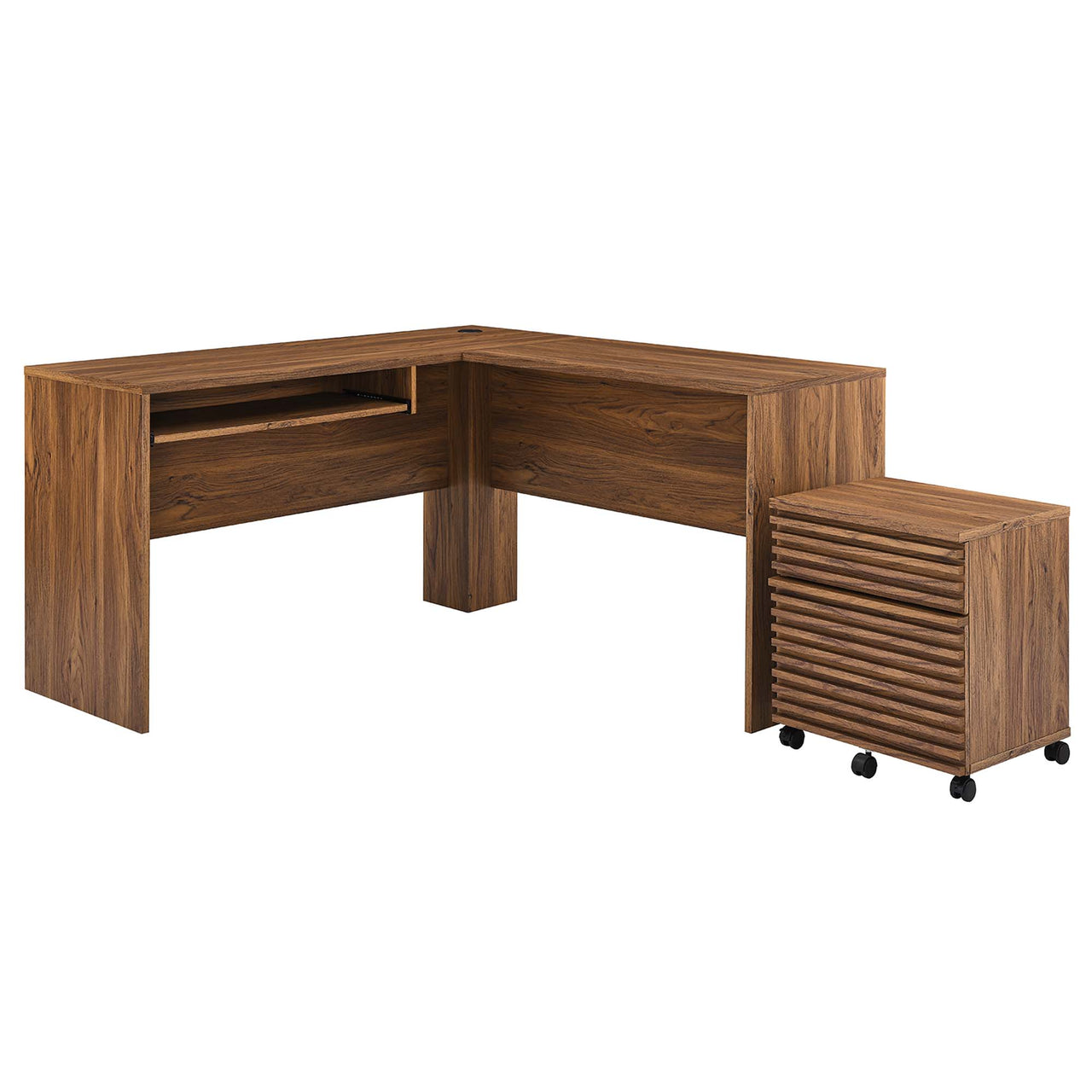 Ventra Wood Desk and File Cabinet Set, Walnut