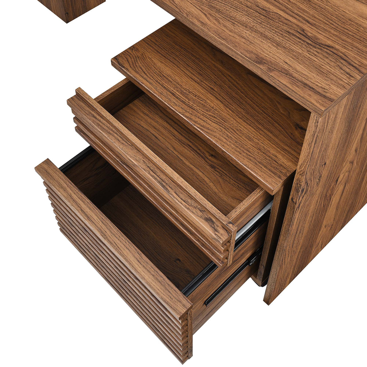 Ventra Wood Desk and File Cabinet Set, Walnut