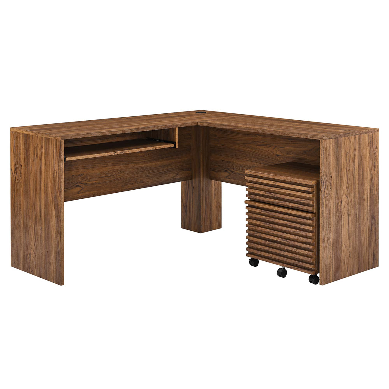 Ventra Wood Desk and File Cabinet Set, Walnut