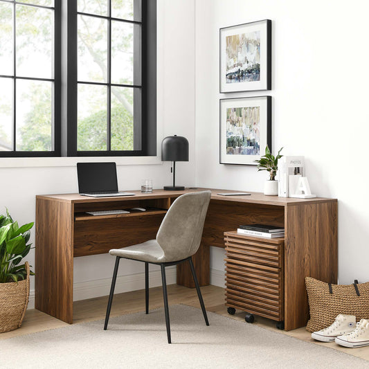 Ventra Wood Desk and File Cabinet Set, Walnut