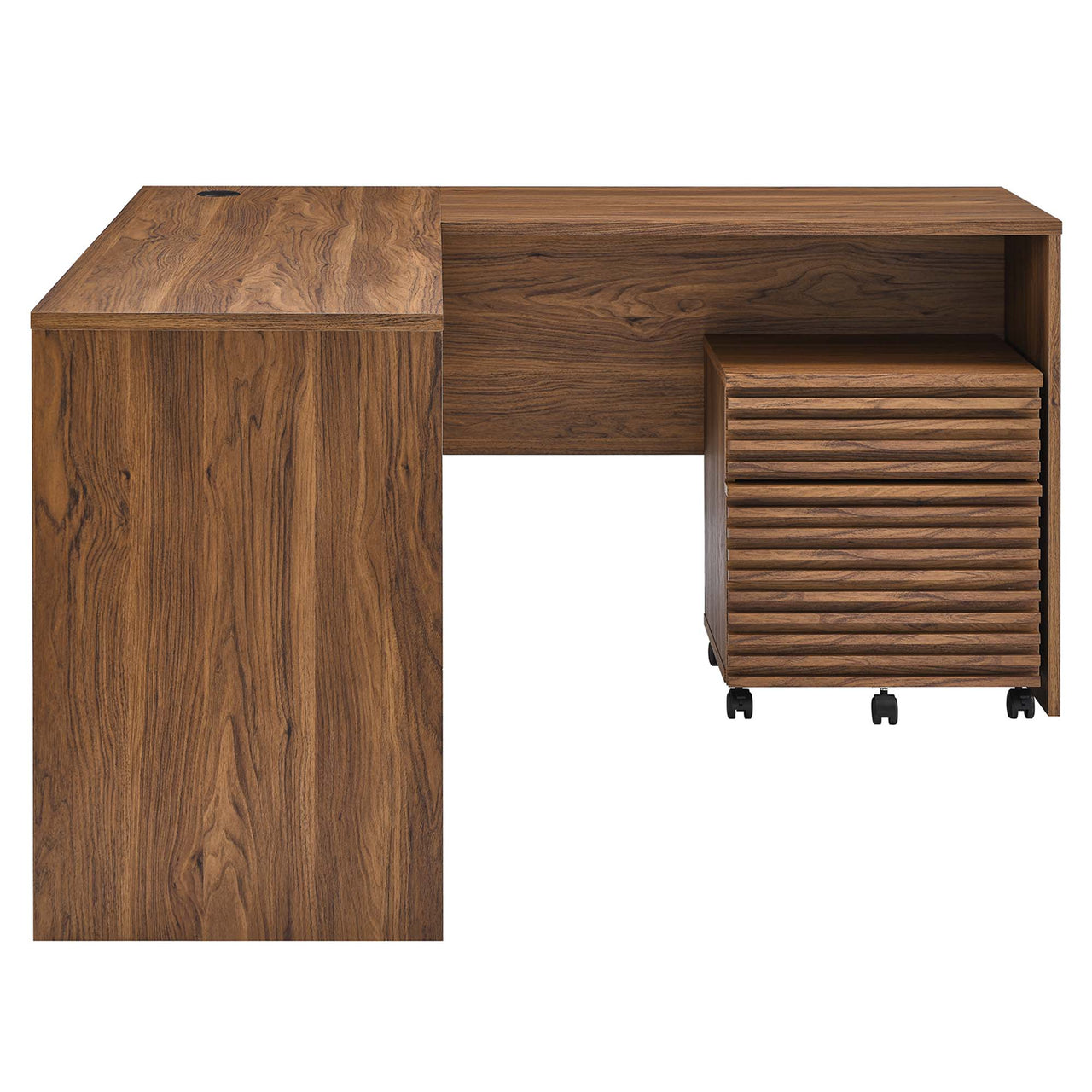 Ventra Wood Desk and File Cabinet Set, Walnut