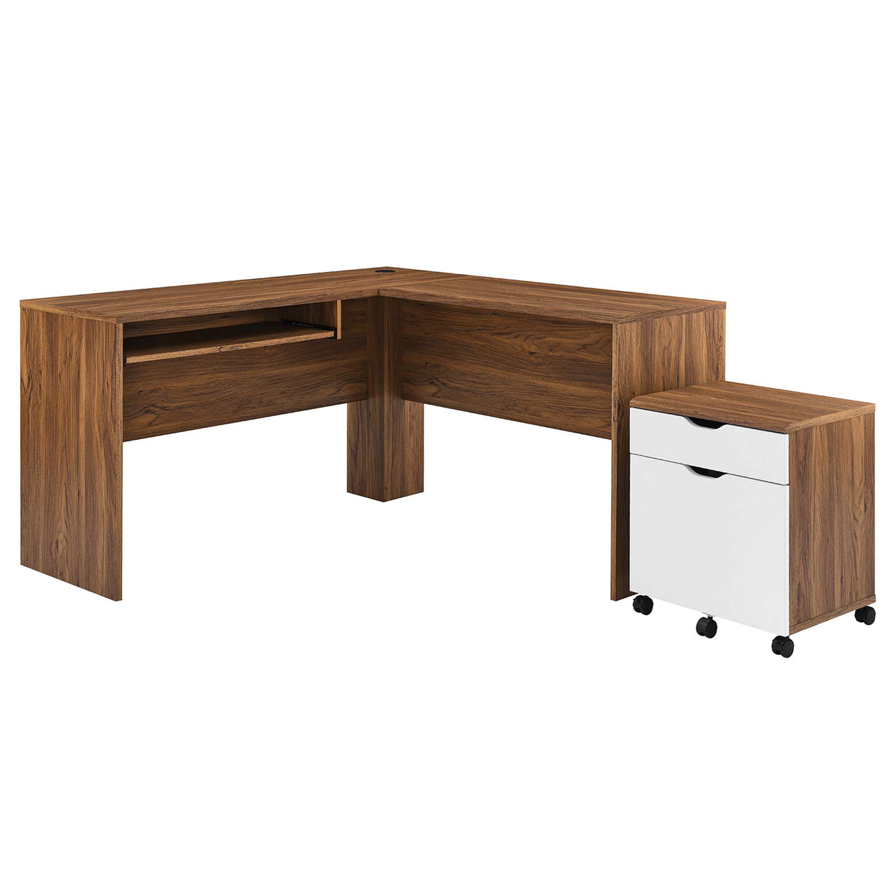 Lunel Desk and File Cabinet Set, Walnut & White