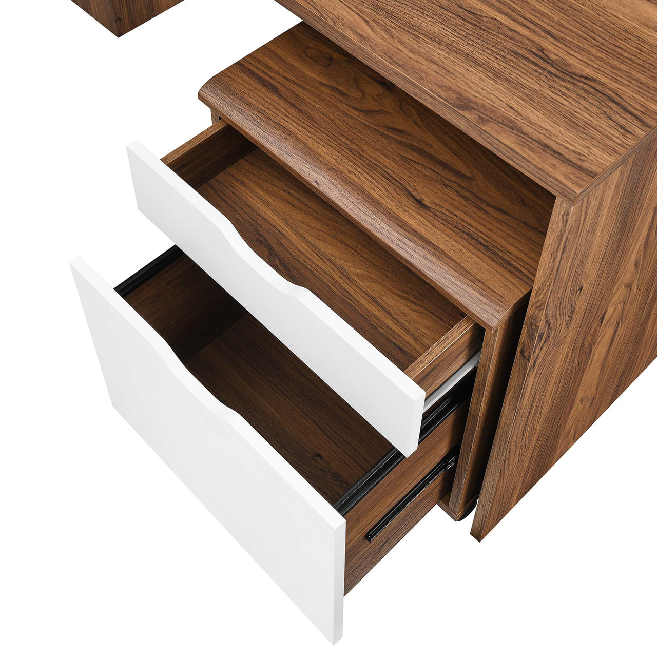 Lunel Desk and File Cabinet Set, Walnut & White