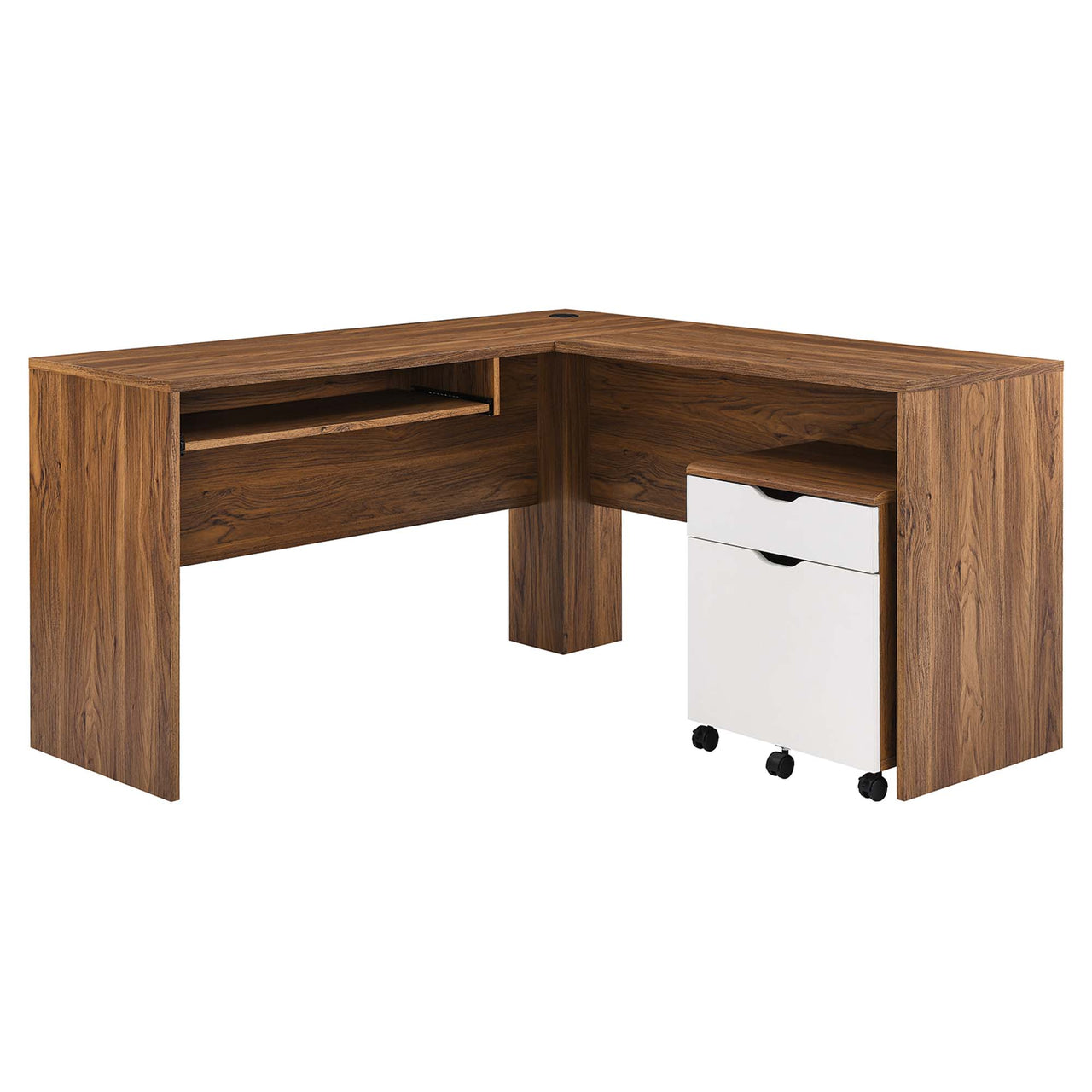 Lunel Desk and File Cabinet Set, Walnut & White