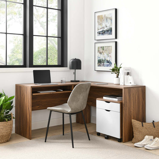 Lunel Desk and File Cabinet Set, Walnut & White