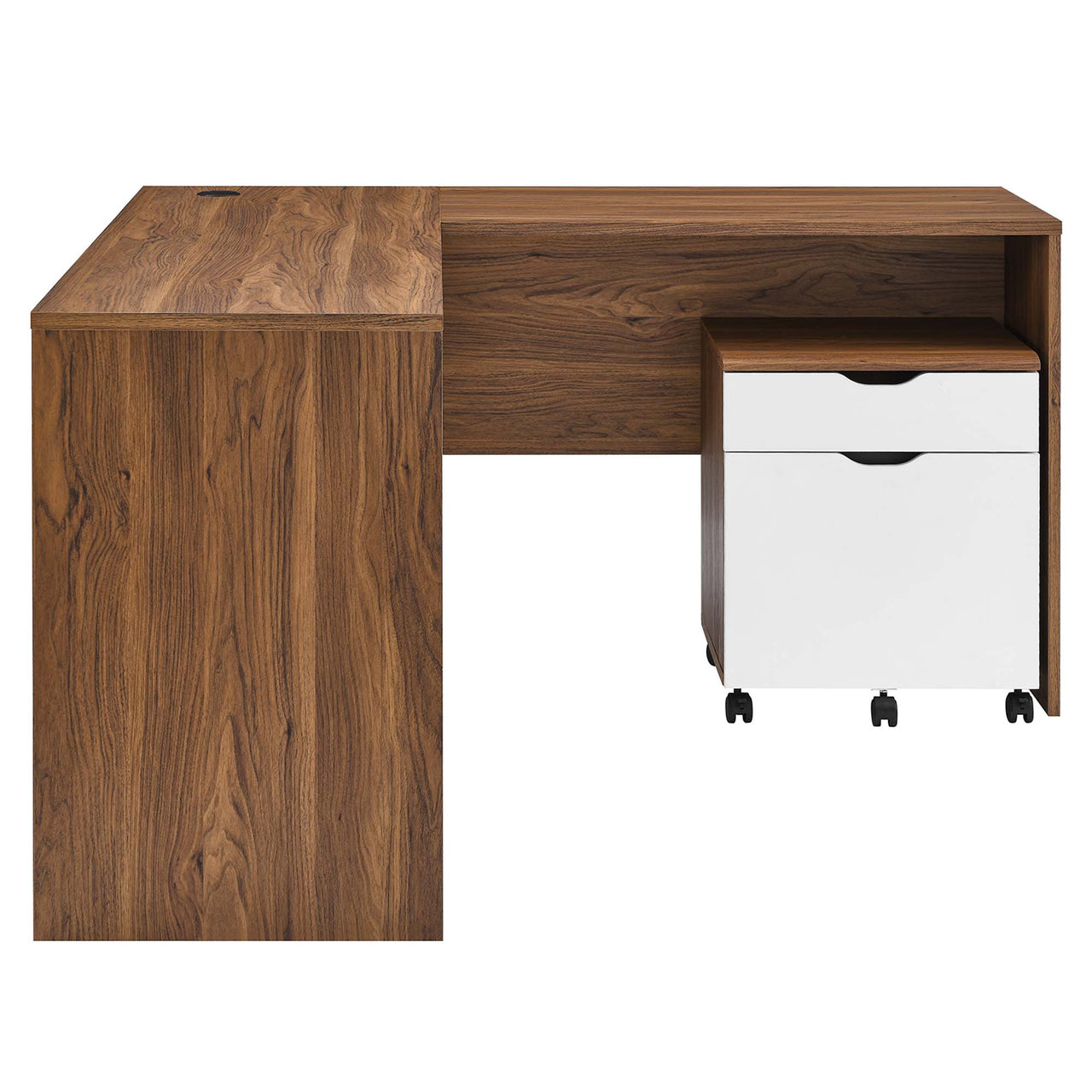 Lunel Desk and File Cabinet Set, Walnut & White