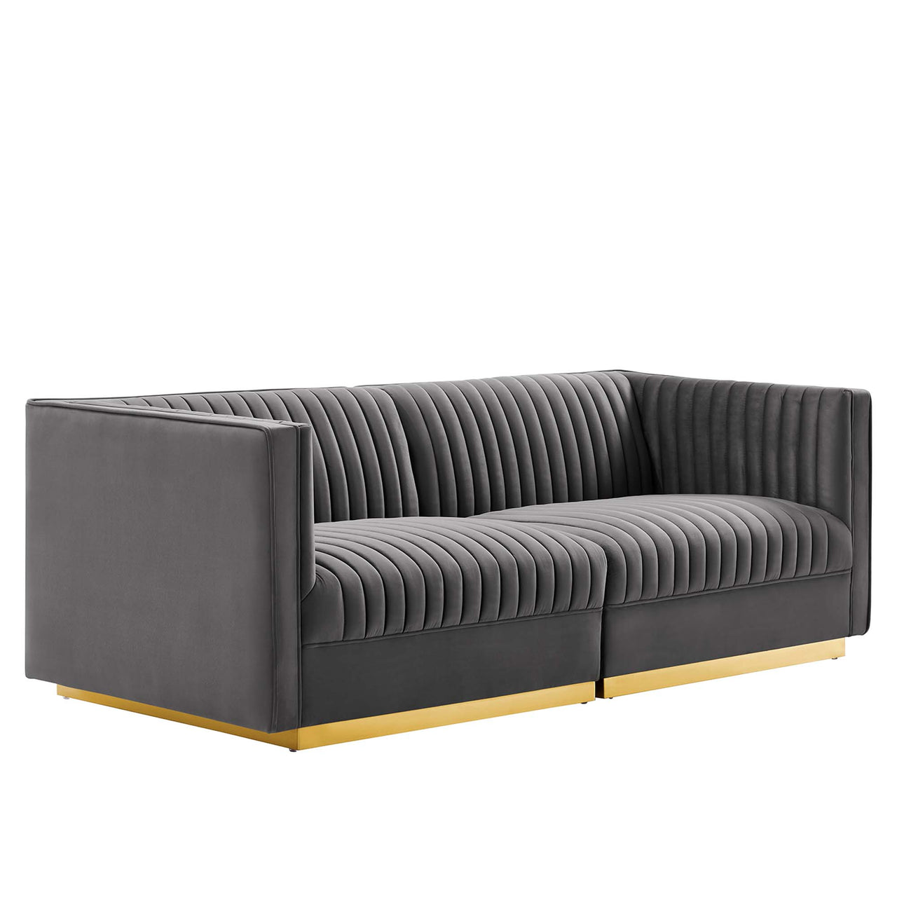 Vladimir Velvet Modular Loveseat Sectional, Gray