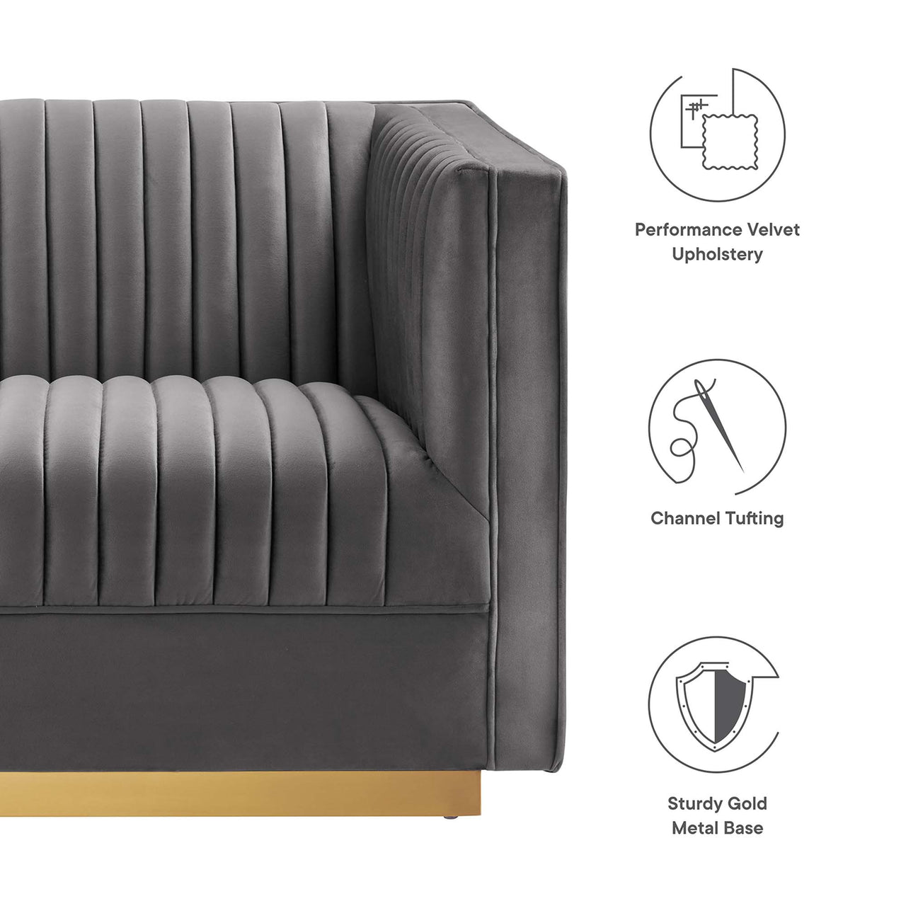 Vladimir Velvet Modular Loveseat Sectional, Gray