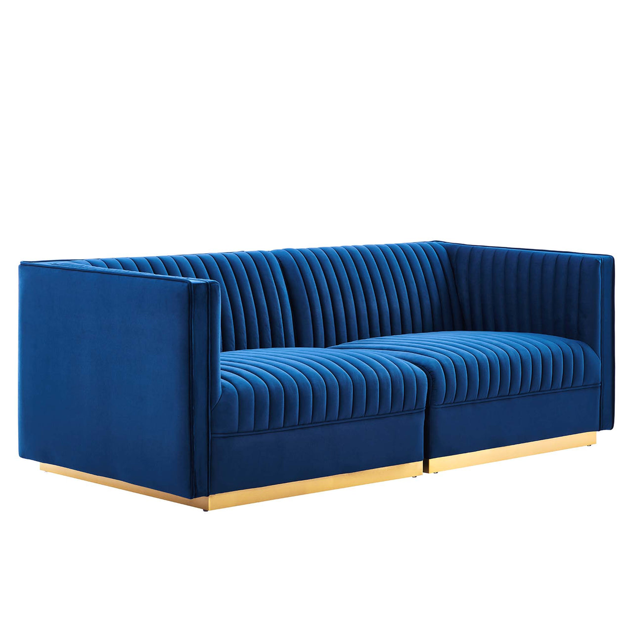 Vladimir Velvet Modular Loveseat Sectional, Navy