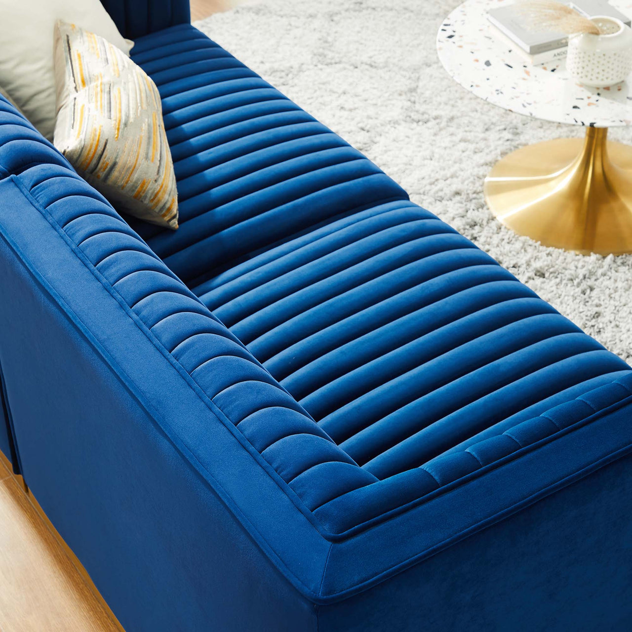 Vladimir Velvet Modular Loveseat Sectional, Navy