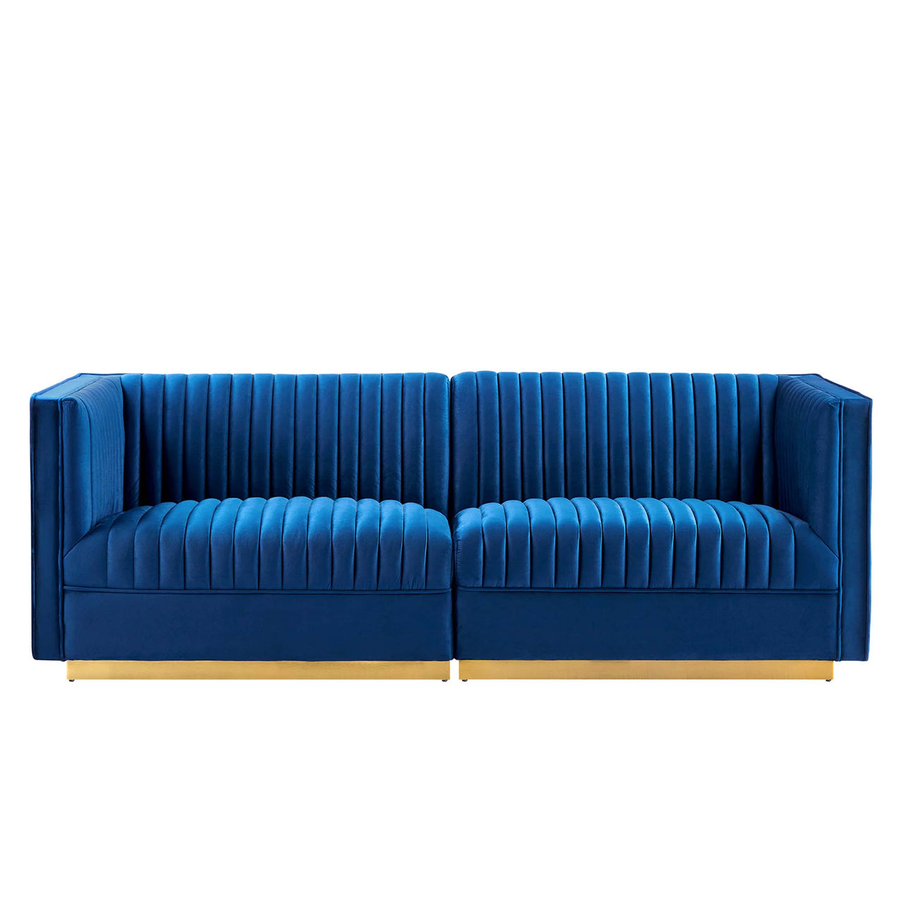 Vladimir Velvet Modular Loveseat Sectional, Navy