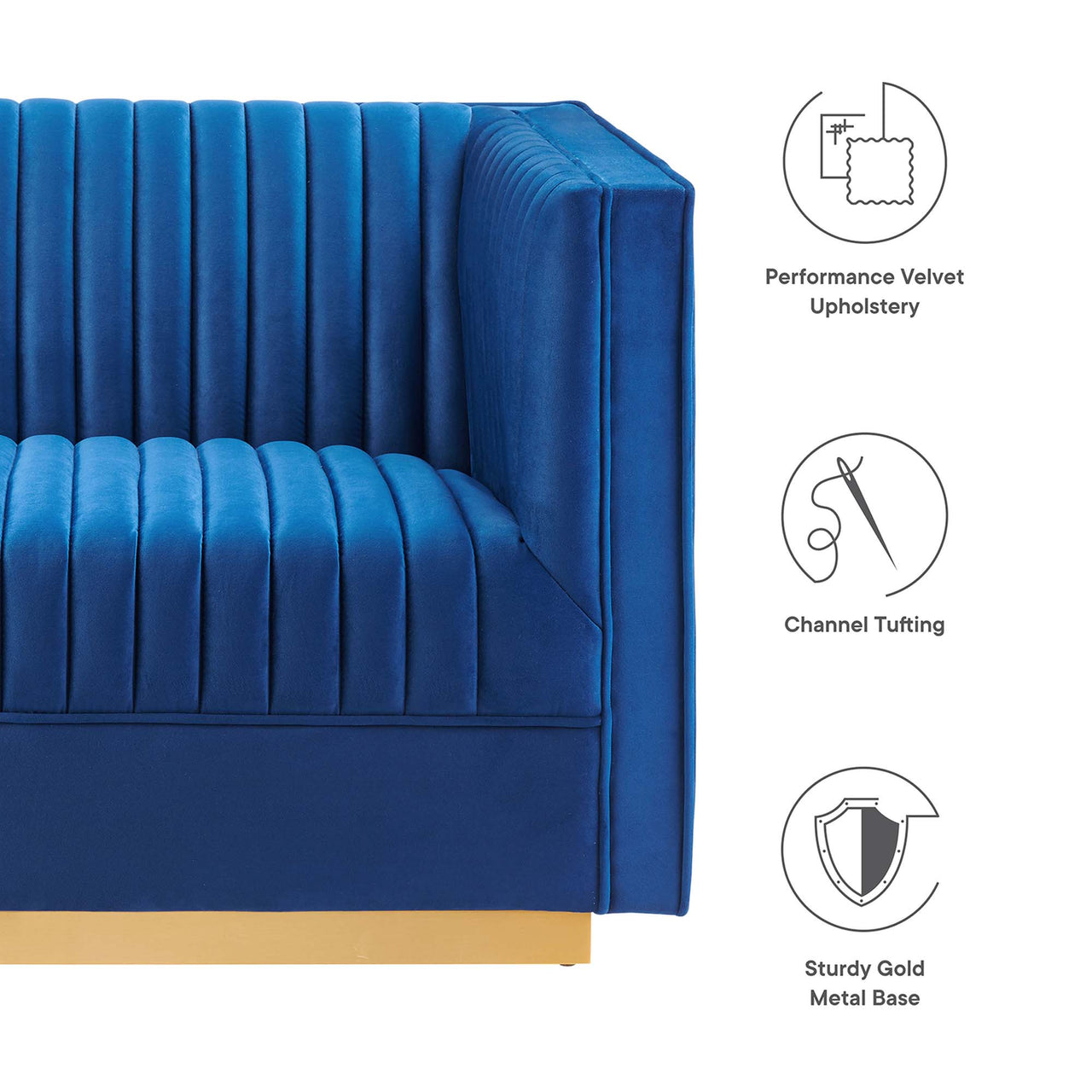 Vladimir Velvet Modular Loveseat Sectional, Navy