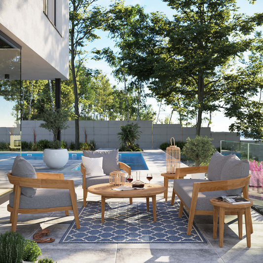 Teca 6-Piece Alfresco Lounging Set, Natural Wood & Gray