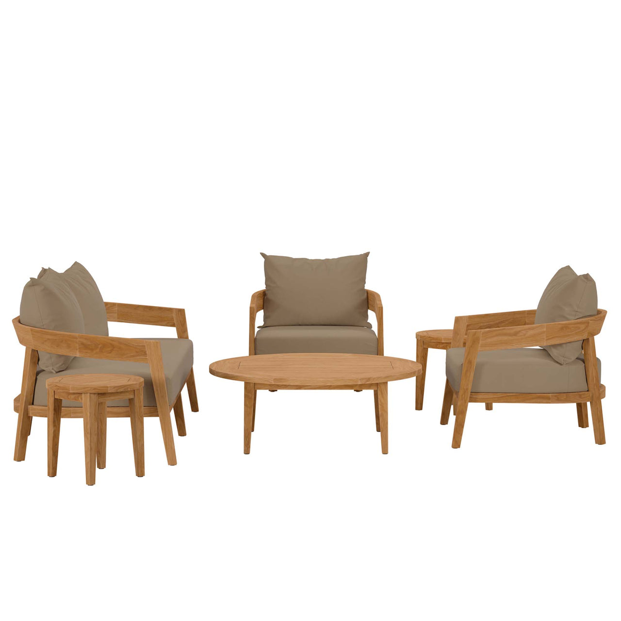 Teca 6-Piece Alfresco Lounging Set, Natural Wood & Light Brown