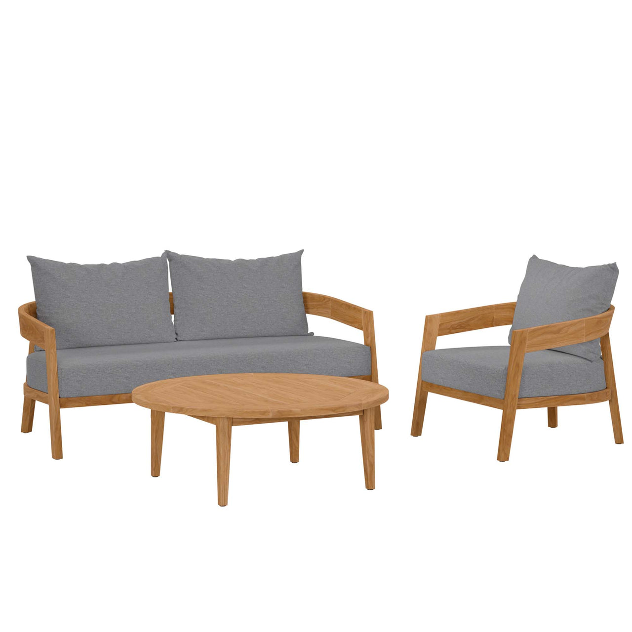 Teca 3-Piece Alfresco Lounging Set, Natural Wood & Gray