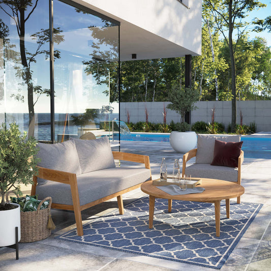 Teca 3-Piece Alfresco Lounging Set, Natural Wood & Gray