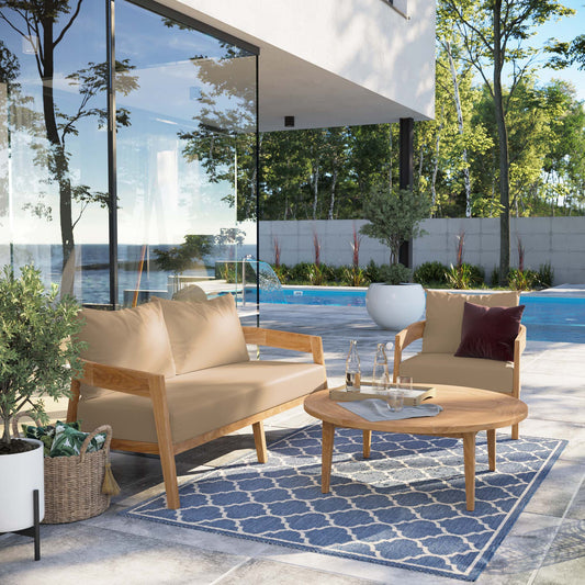 Teca 3-Piece Alfresco Lounging Set, Natural Wood & Light Brown