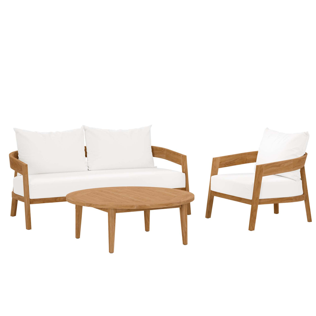 Teca 3-Piece Alfresco Lounging Set, Natural Wood & White