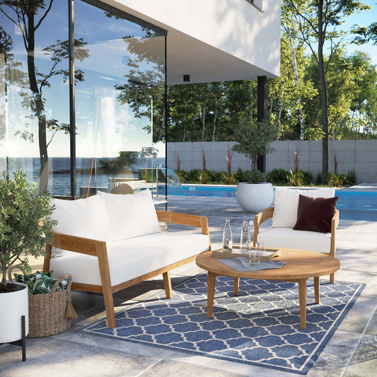 Teca 3-Piece Alfresco Lounging Set, Natural Wood & White