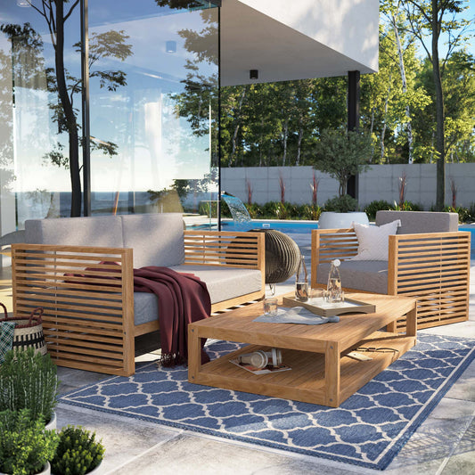 Ladder Rung 3-Piece Alfresco Grade-A Teak Set, Natural Wood & Gray