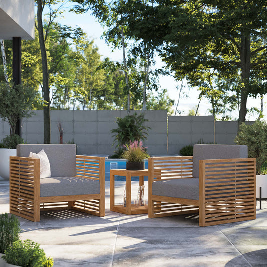 Ladder Rung 3-Piece Alfresco Grade-A Teak Set, Natural Wood & Gray