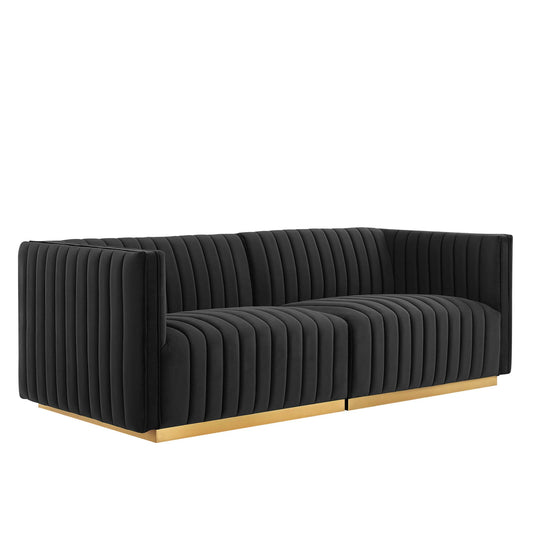 Evoke Velvet Loveseat Sectional, Gold & Black
