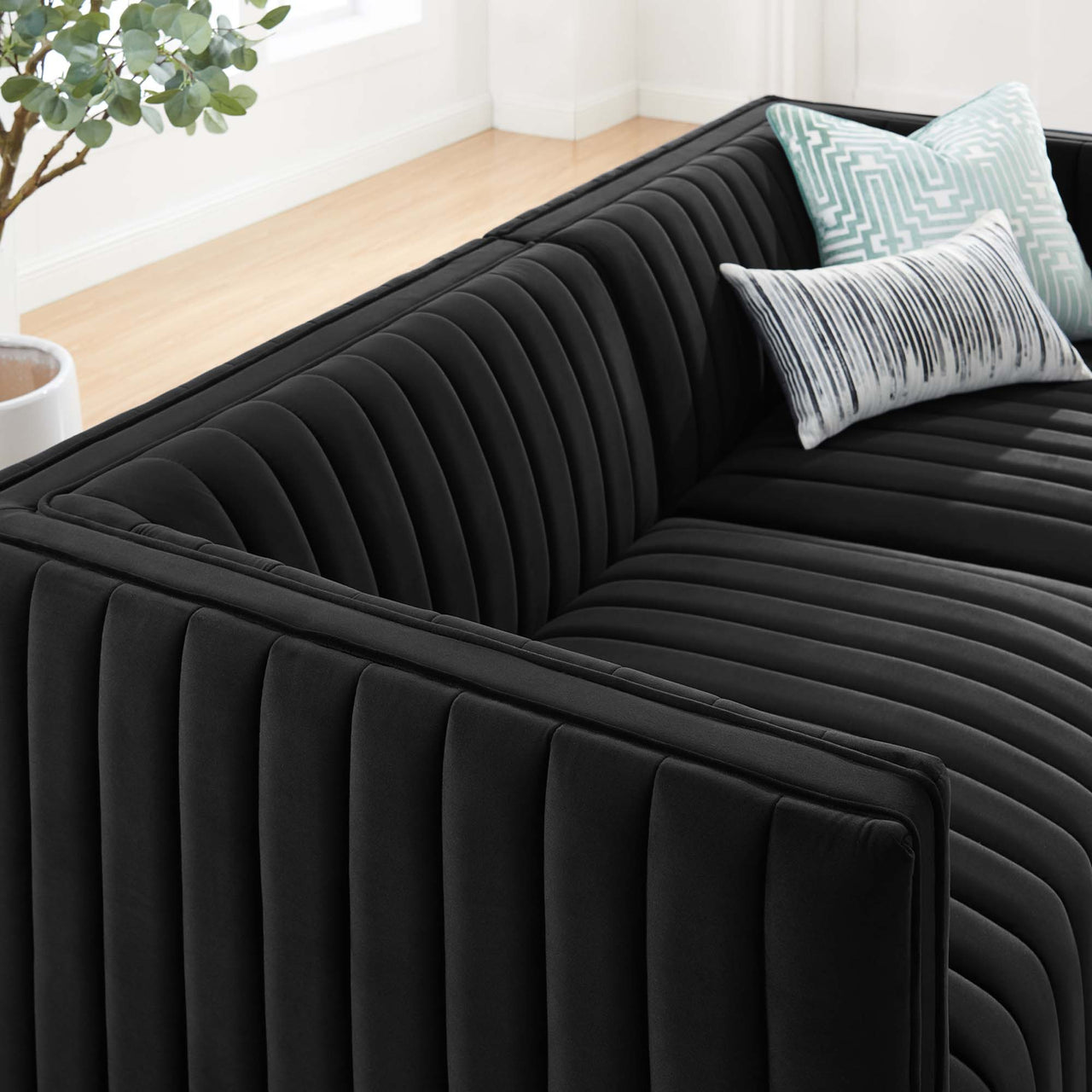 Evoke Velvet Loveseat Sectional, Gold & Black