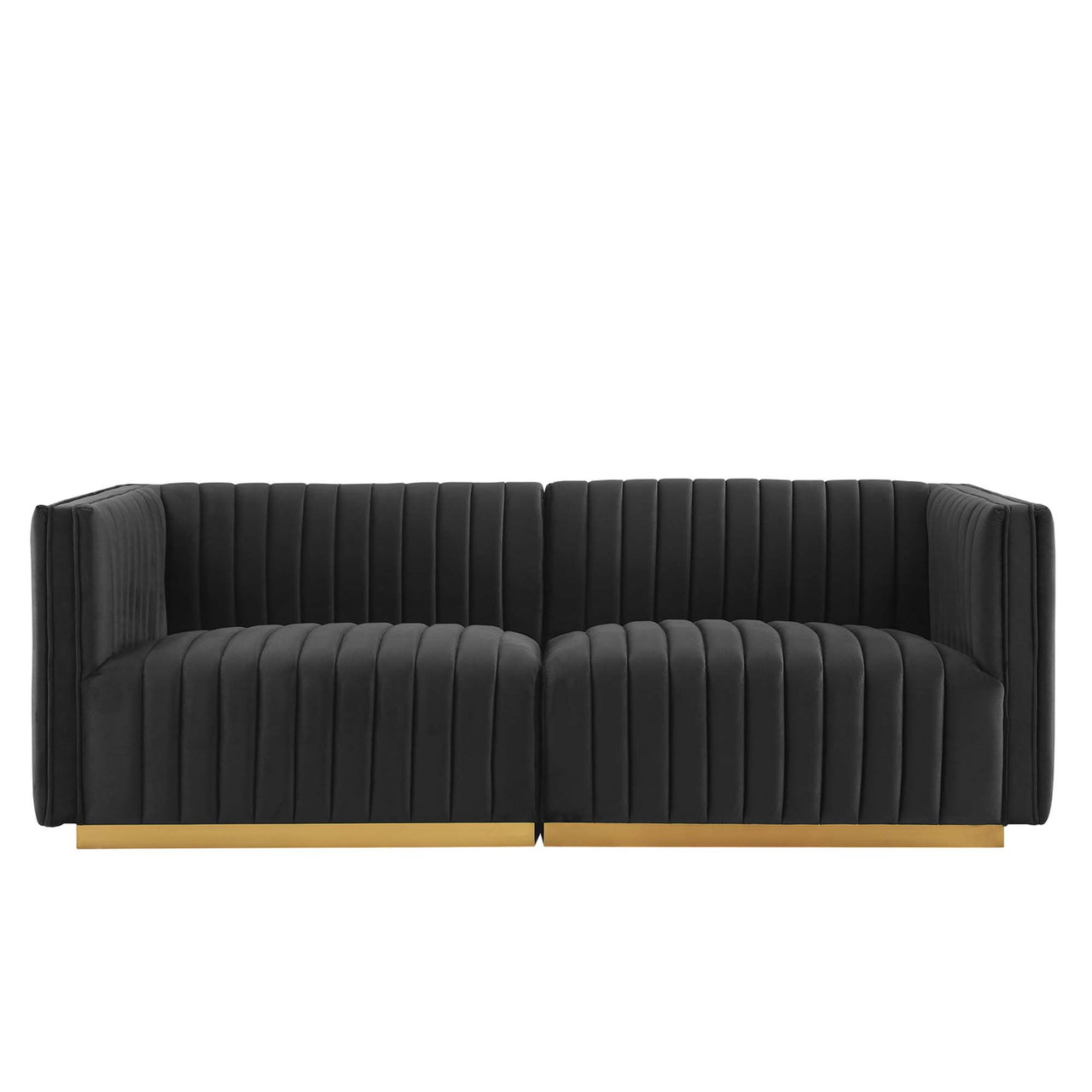 Evoke Velvet Loveseat Sectional, Gold & Black