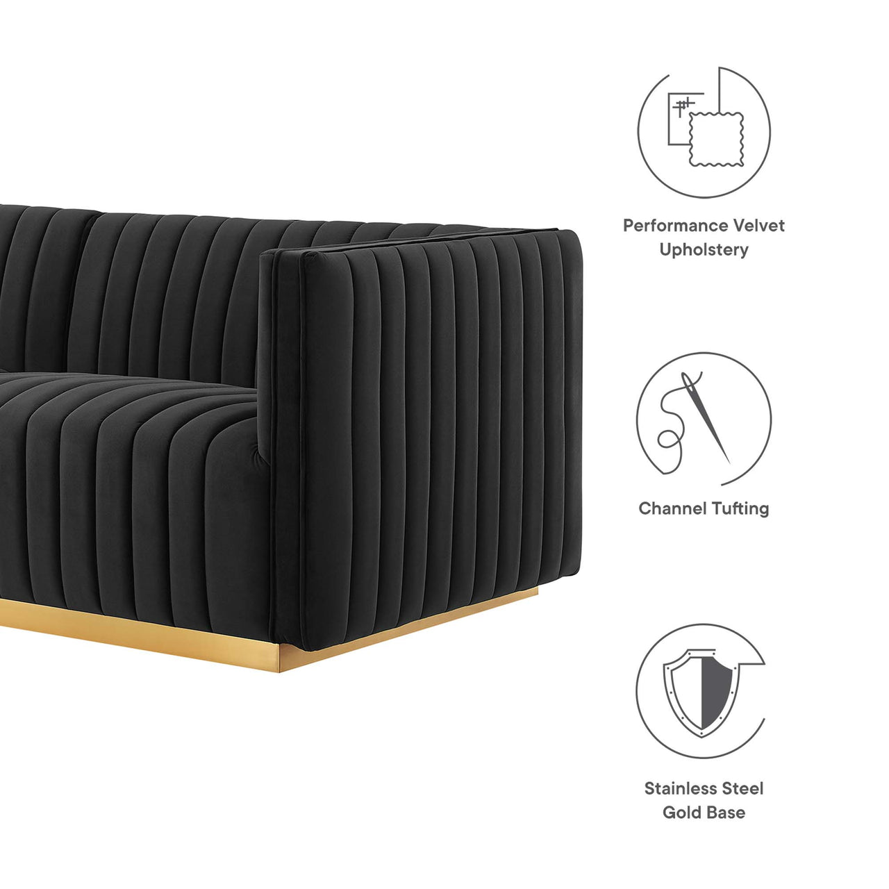 Evoke Velvet Loveseat Sectional, Gold & Black
